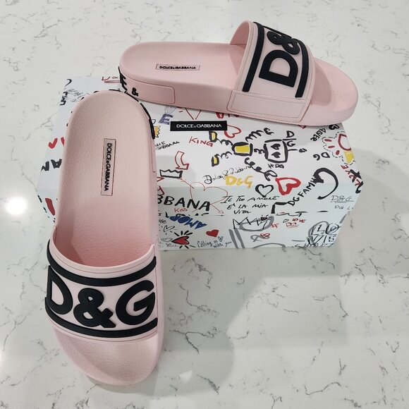 SOLD!  DOLCE & GABBANA Pink Pool Slides Size 39 - US 8.5 & 9, MSRP: $300! - Picture 1 of 10